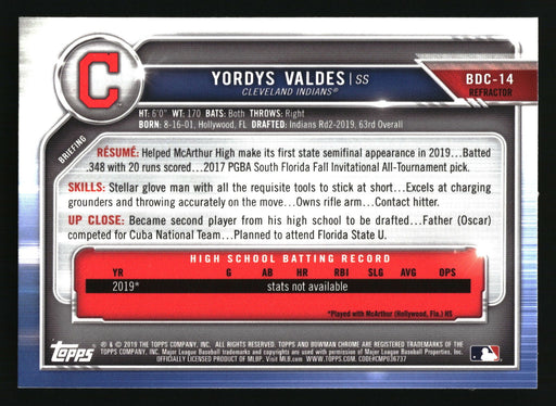 2019 Bowman Draft #BDC-14 Yordys Valdes Chrome Refractor