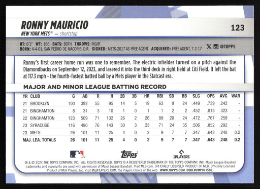 2024 Topps Big League #123 Ronny Mauricio