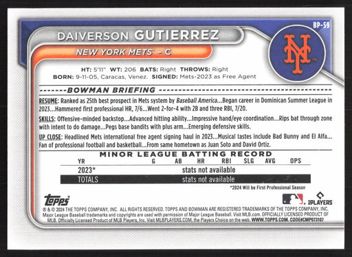 2024 Bowman #BP-59 Daiverson Gutierrez Prospects