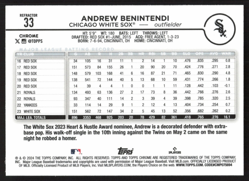 2024 Topps Chrome #33 Andrew Benintendi Refractor