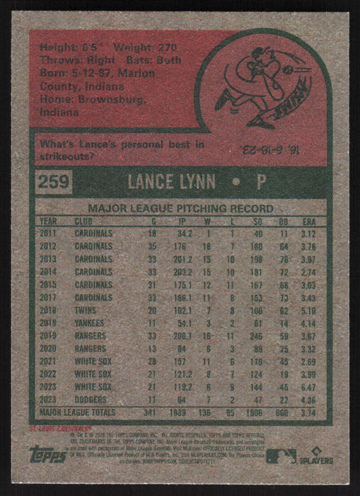 2024 Topps Heritage #259 Lance Lynn