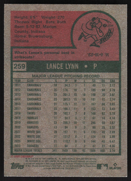 2024 Topps Heritage #259 Lance Lynn