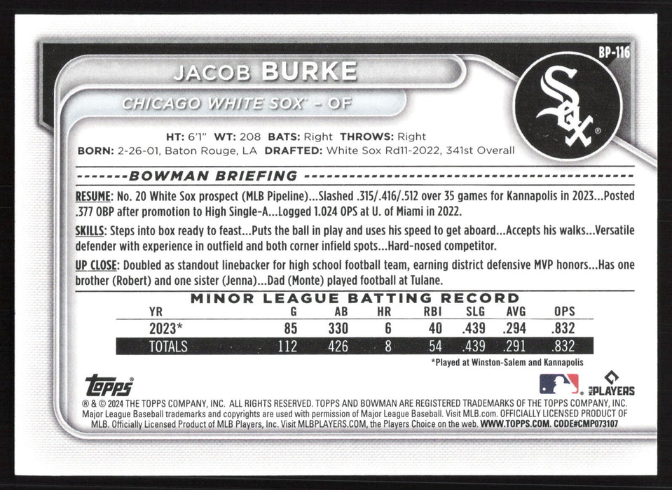 2024 Bowman #BP-116 Jacob Burke Base