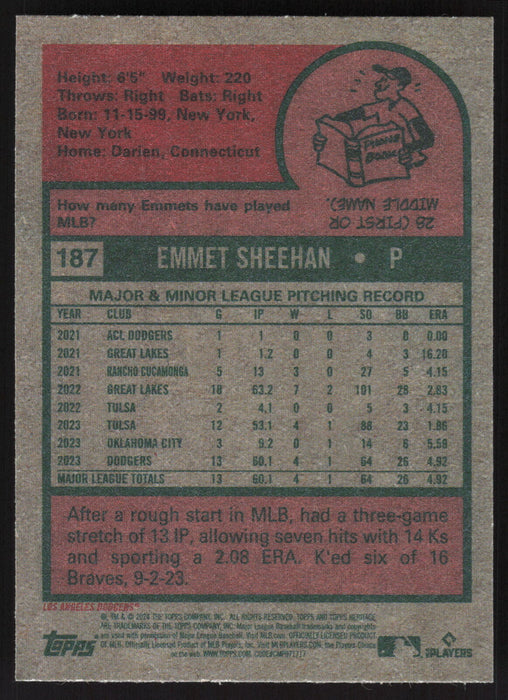 2024 Topps Heritage #187 Emmet Sheehan