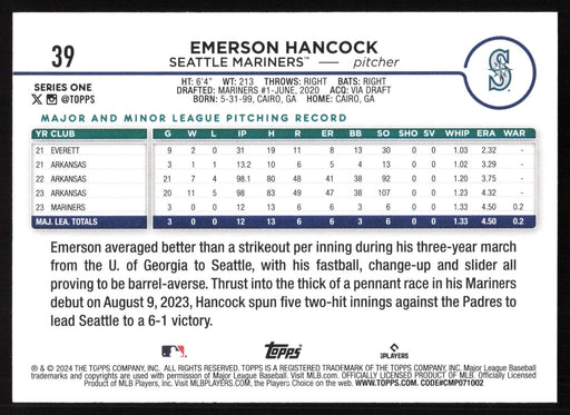 2024 Topps #39 Emerson Hancock