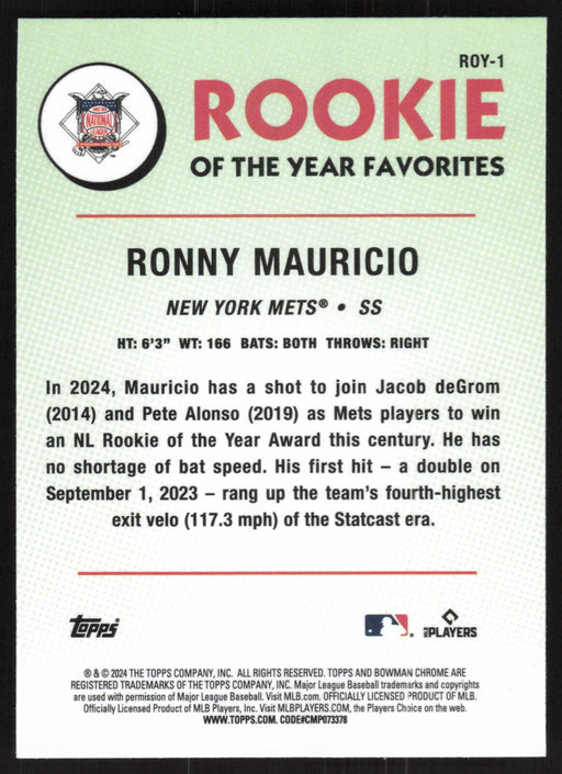 2024 Bowman #ROY-1 Ronny Mauricio Rookie of the Year Favorites Chrome Mojo