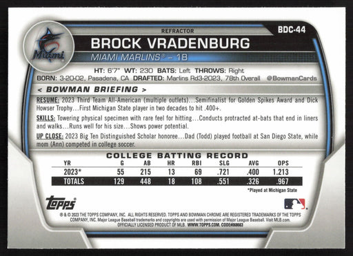 2023 Bowman Draft #BDC-44 Brock Vradenburg Chrome Refractor