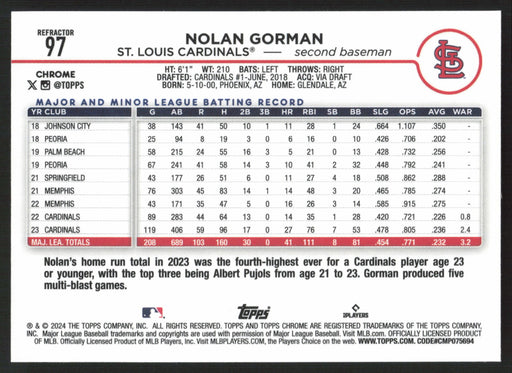 2024 Topps Chrome #97 Nolan Gorman Refractor