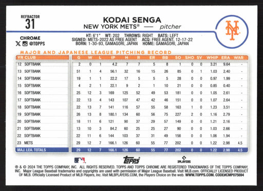 2024 Topps Chrome #31 Kodai Senga Refractor