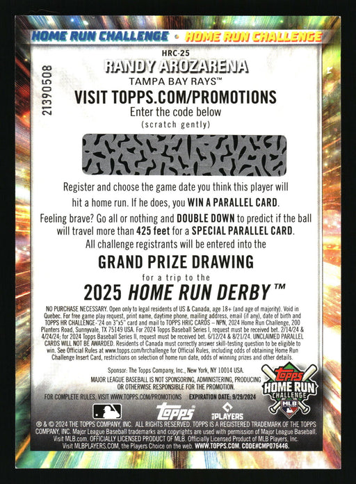 2024 Topps #HRC-25 Randy Arozarena Home Run Challenge (Series Two)