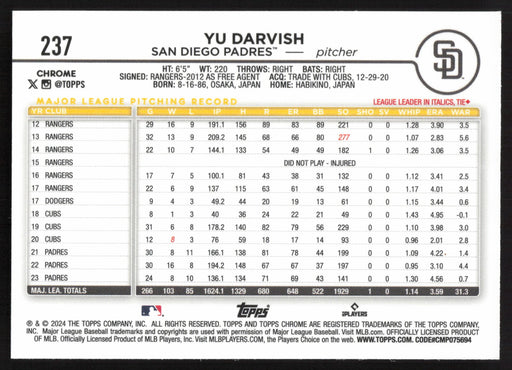 2024 Topps Chrome #237 Yu Darvish