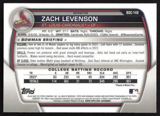 2023 Bowman Draft #BDC-149 Zach Levenson Chrome Refractor