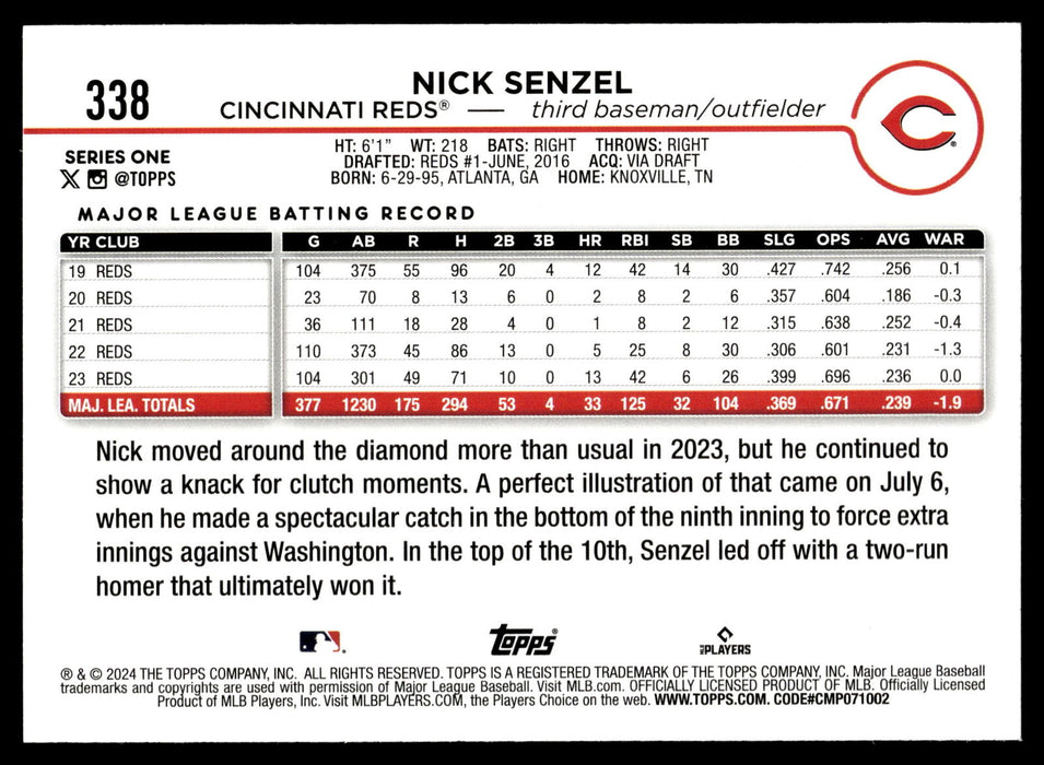 2024 Topps #338 Nick Senzel Gold Foil