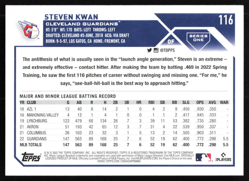 2023 Topps #116 Steven Kwan Rainbow Foil