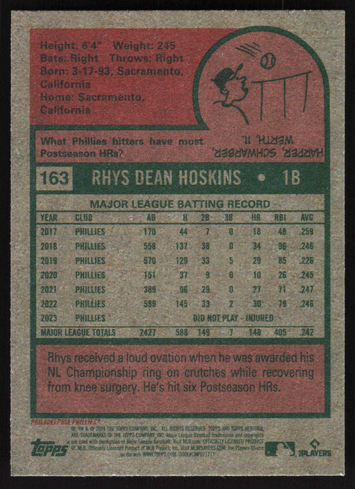 2024 Topps Heritage #163 Rhys Hoskins Base