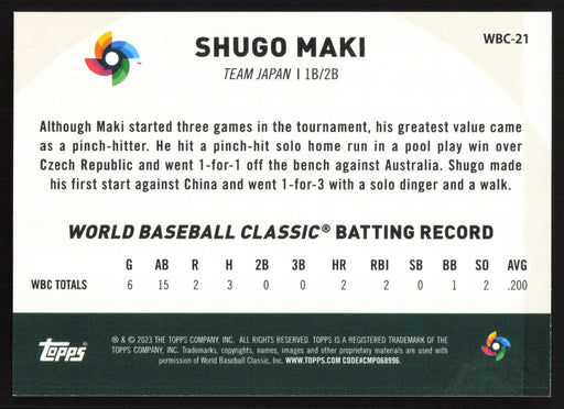 2023 Topps Japan Edition #WBC-21 Shugo Maki WBC Japanese National Team