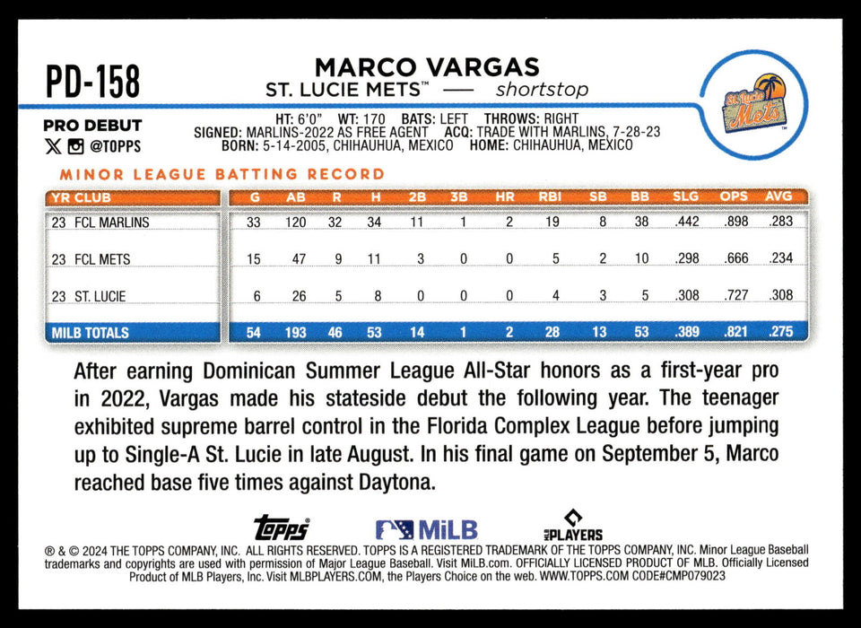 2024 Topps Pro Debut #PD-158 Marco Vargas