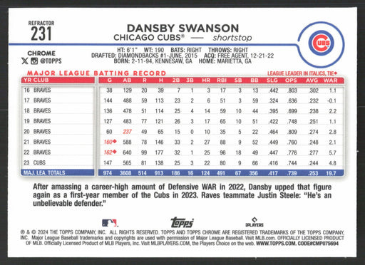 2024 Topps Chrome #231 Dansby Swanson Refractor