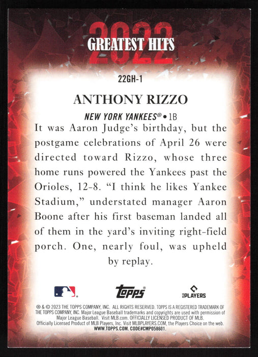 2023 Topps #22GH-1 Anthony Rizzo 2022 Greatest Hits