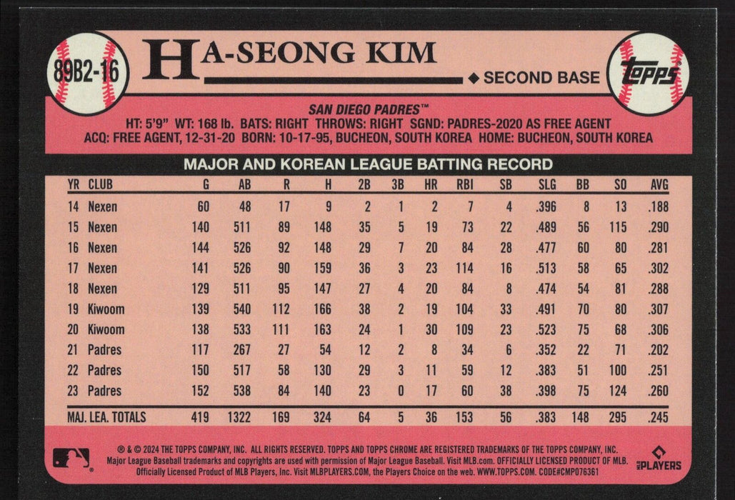 2024 Topps #89B2-16 Ha-Seong Kim 1989 Topps Baseball 35th Anniversary Foil