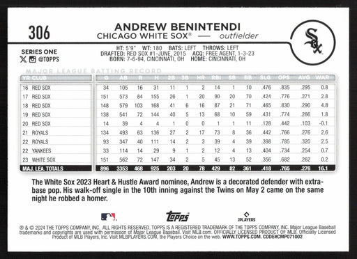 2024 Topps #306 Andrew Benintendi Silver Crackle Foil