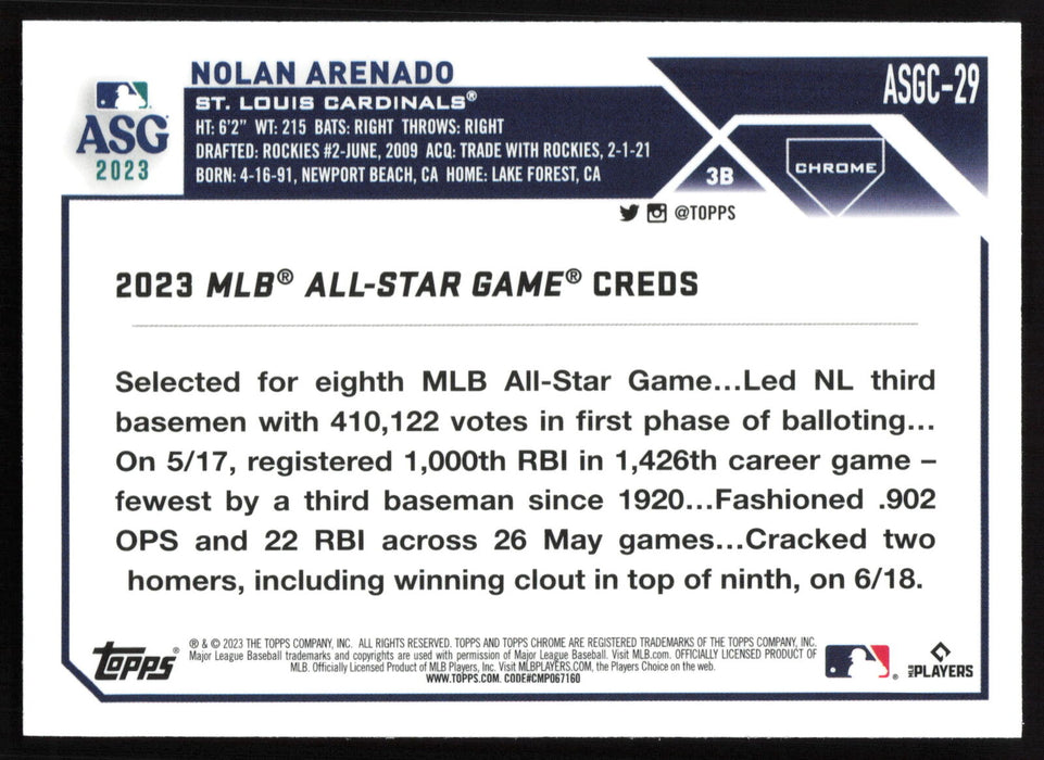 2023 Topps Chrome Update #ASGC-29 Nolan Arenado 2023 All-Star Game