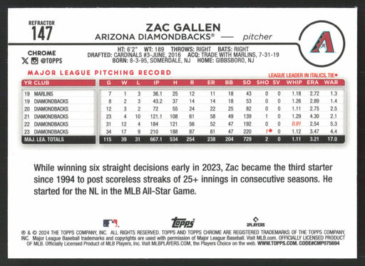 2024 Topps Chrome #147 Zac Gallen Refractor