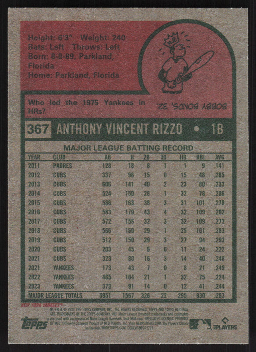 2024 Topps Heritage #367 Anthony Rizzo Base