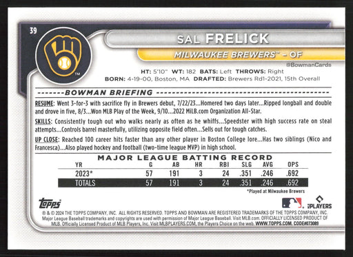 2024 Bowman #39 Sal Frelick