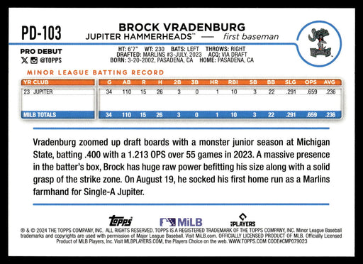 2024 Topps Pro Debut #PD-103 Brock Vradenburg