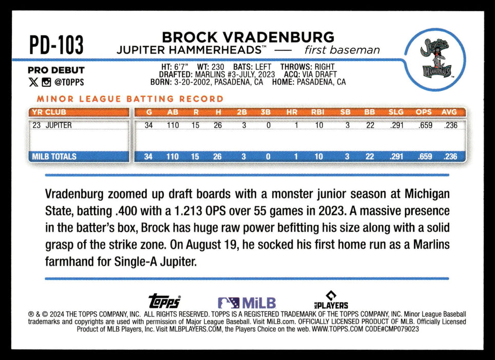 2024 Topps Pro Debut #PD-103 Brock Vradenburg