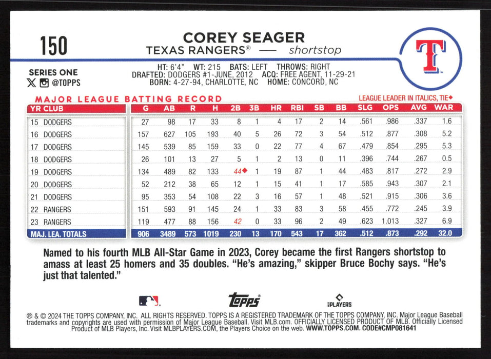 2024 Topps #150 Corey Seager Holiday