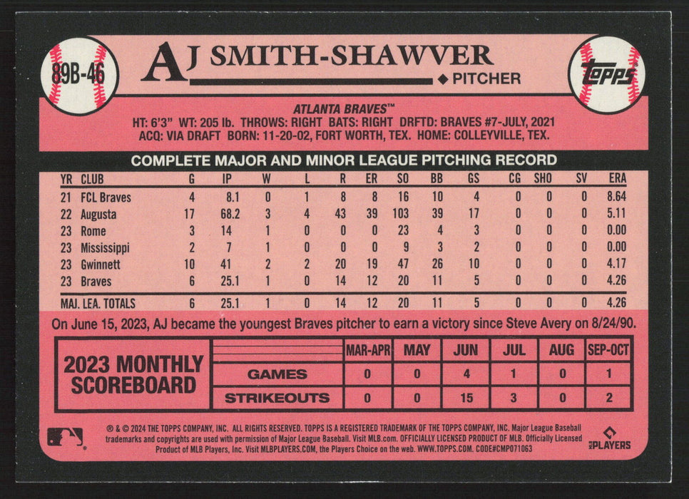 2024 Topps #89B-46 AJ Smith-Shawver 1989 Topps Baseball 35th Anniversary