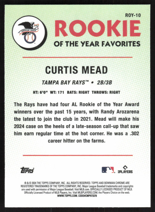 2024 Bowman #ROY-10 Curtis Mead Rookie of the Year Favorites Chrome Mojo