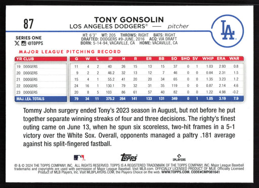 2024 Topps #87 Tony Gonsolin Holiday