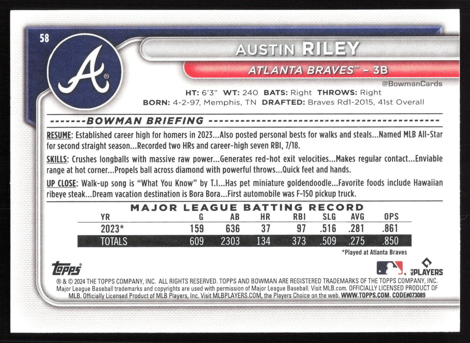 2024 Bowman #58 Austin Riley