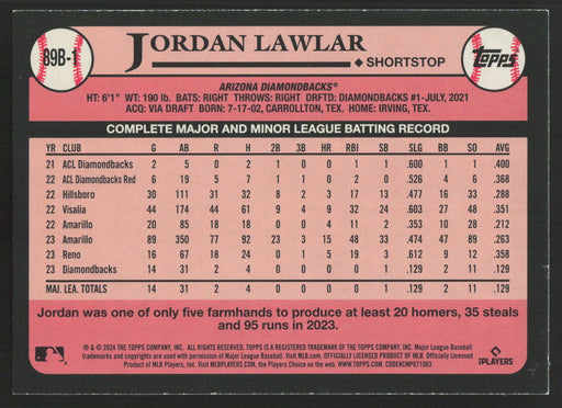 2024 Topps #89B-1 Jordan Lawlar 1989 Topps Baseball 35th Anniversary