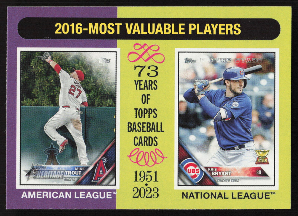 2024 Topps Heritage #209 2016 MVPs (Mike Trout / Kris Bryant)