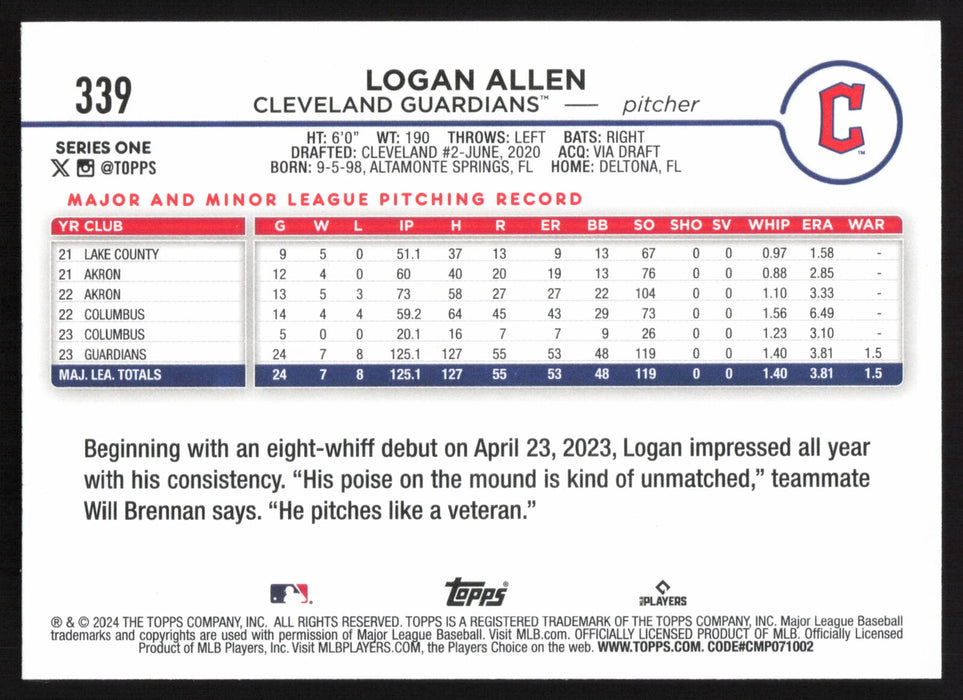 2024 Topps #339 Logan Allen Base