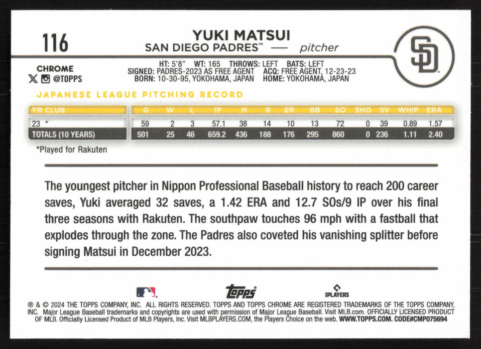 2024 Topps Chrome #116 Yuki Matsui