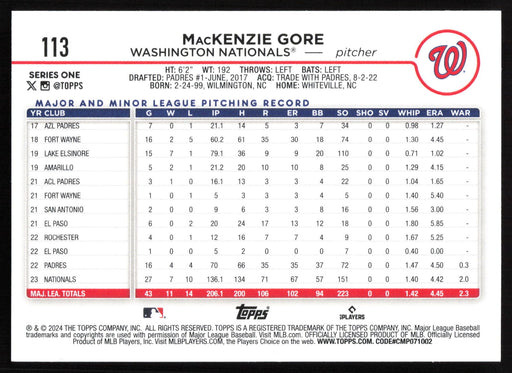 2024 Topps #113 MacKenzie Gore