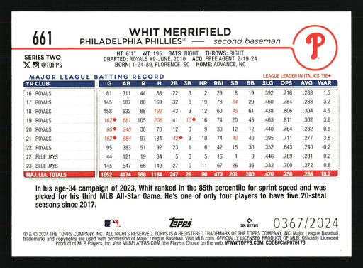 2024 Topps #661 Whit Merrifield Gold #/2024