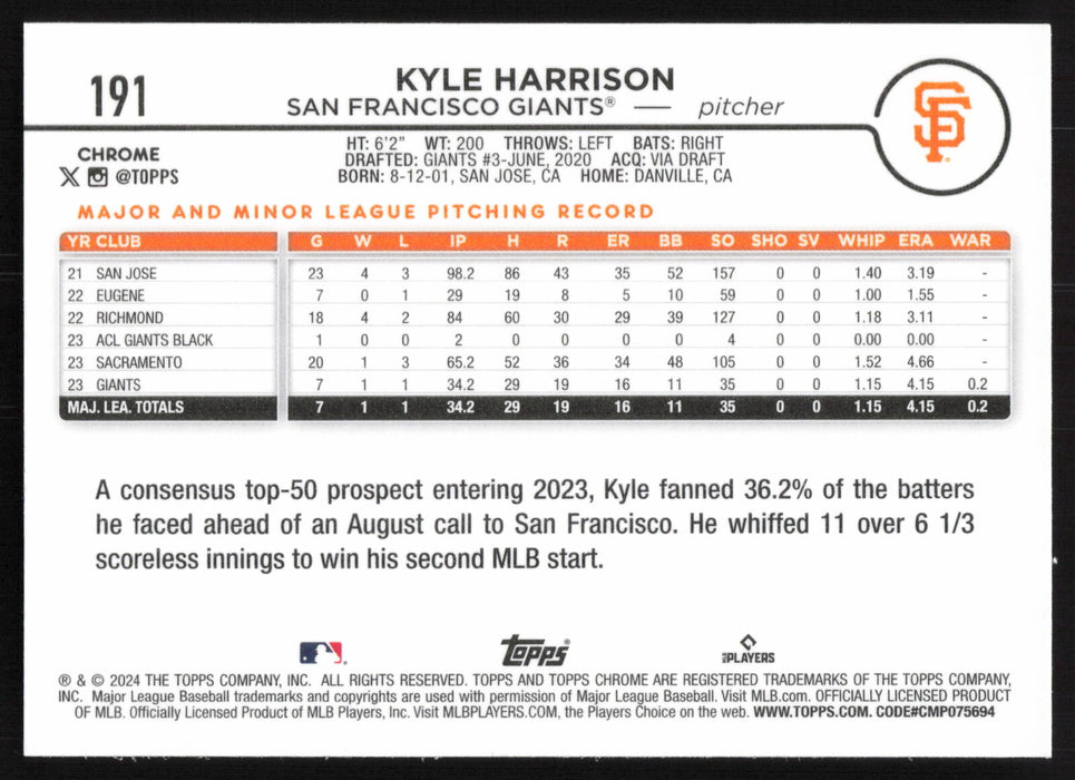 2024 Topps Chrome #191 Kyle Harrison