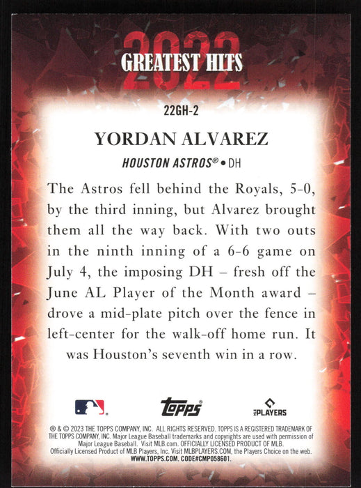 2023 Topps #22GH-2 Yordan Alvarez 2022 Greatest Hits