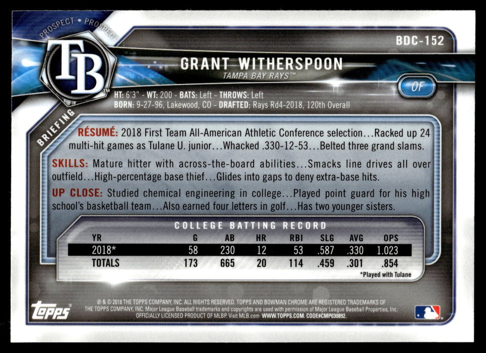 2018 Bowman Draft #BDC-152 Grant Witherspoon