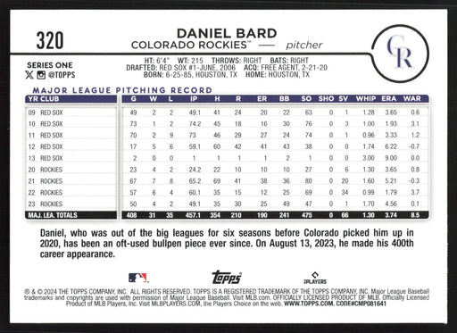 2024 Topps #320 Daniel Bard Holiday