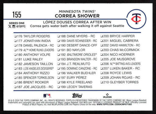 2024 Topps #155 Correa Shower: López Douses Correa After Win