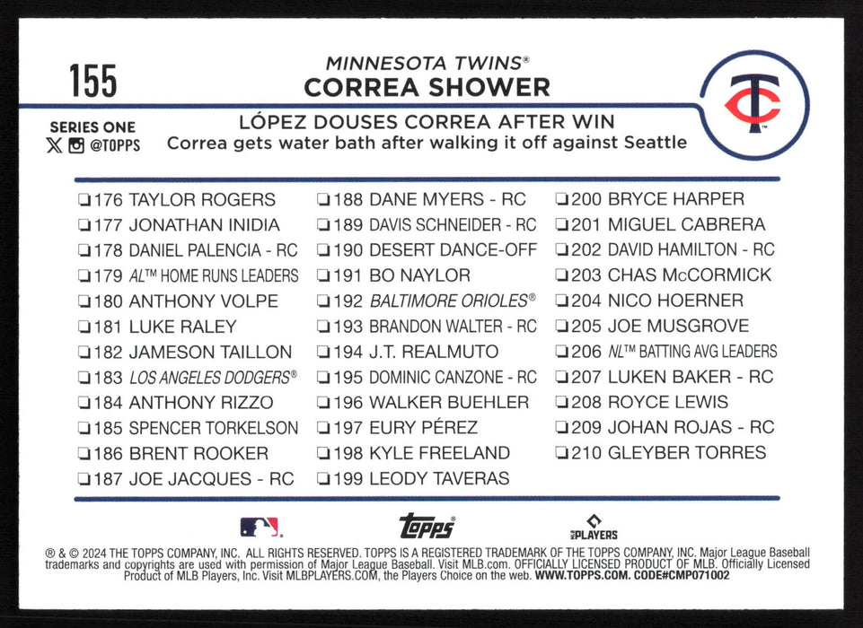 2024 Topps #155 Correa Shower: López Douses Correa After Win