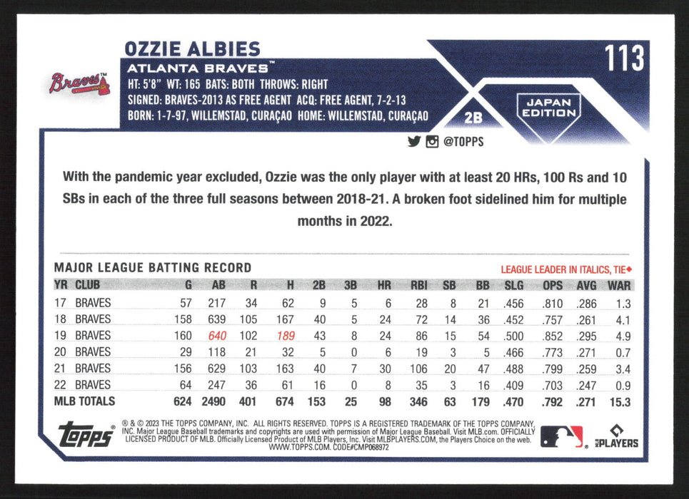 2023 Topps Japan Edition #113 Ozzie Albies