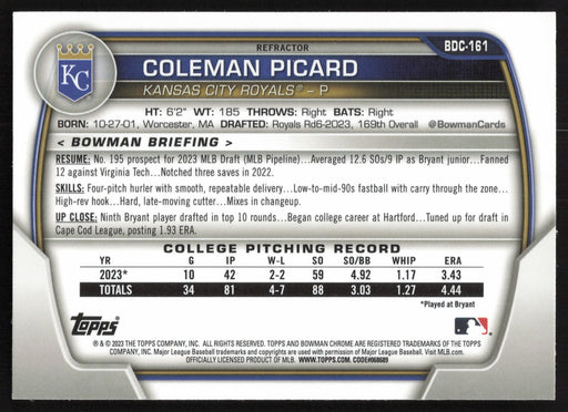 2023 Bowman Draft #BDC-161 Coleman Picard Chrome Refractor